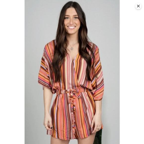 Lush Shorts Multi-colored Striped Romper - Size Small - Picture 1 of 7
